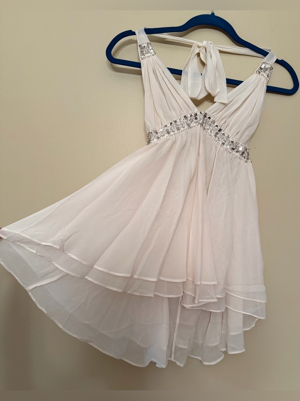 Vintage Victorias Secret Ivory Silk Halter Top Layered Chiffon Babydoll Size M